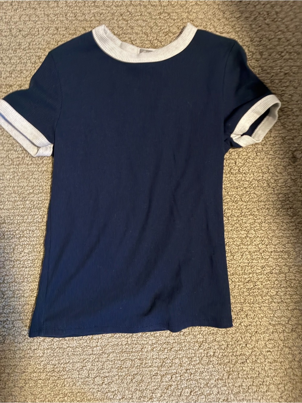 Tilly's Navy Blue Crop Top with White Trim